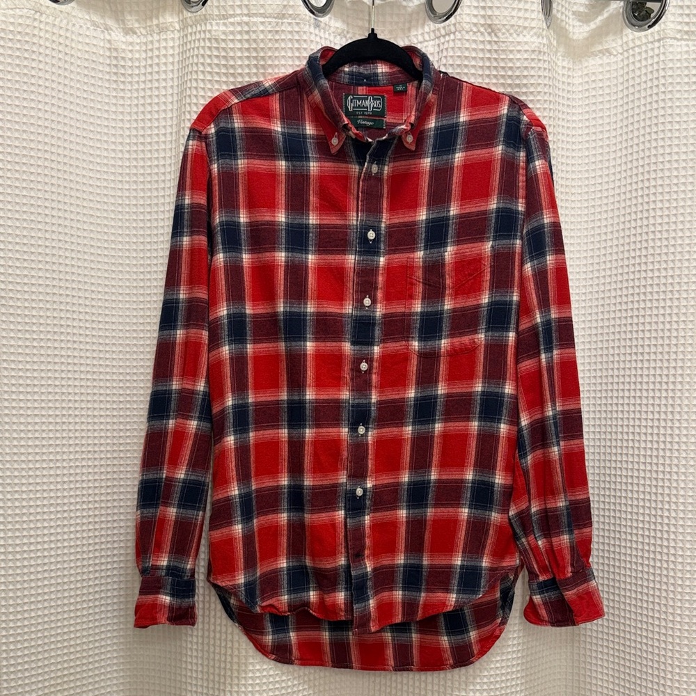 Gitman Bros - Red and Navy Plaid Button Down Shirt - M